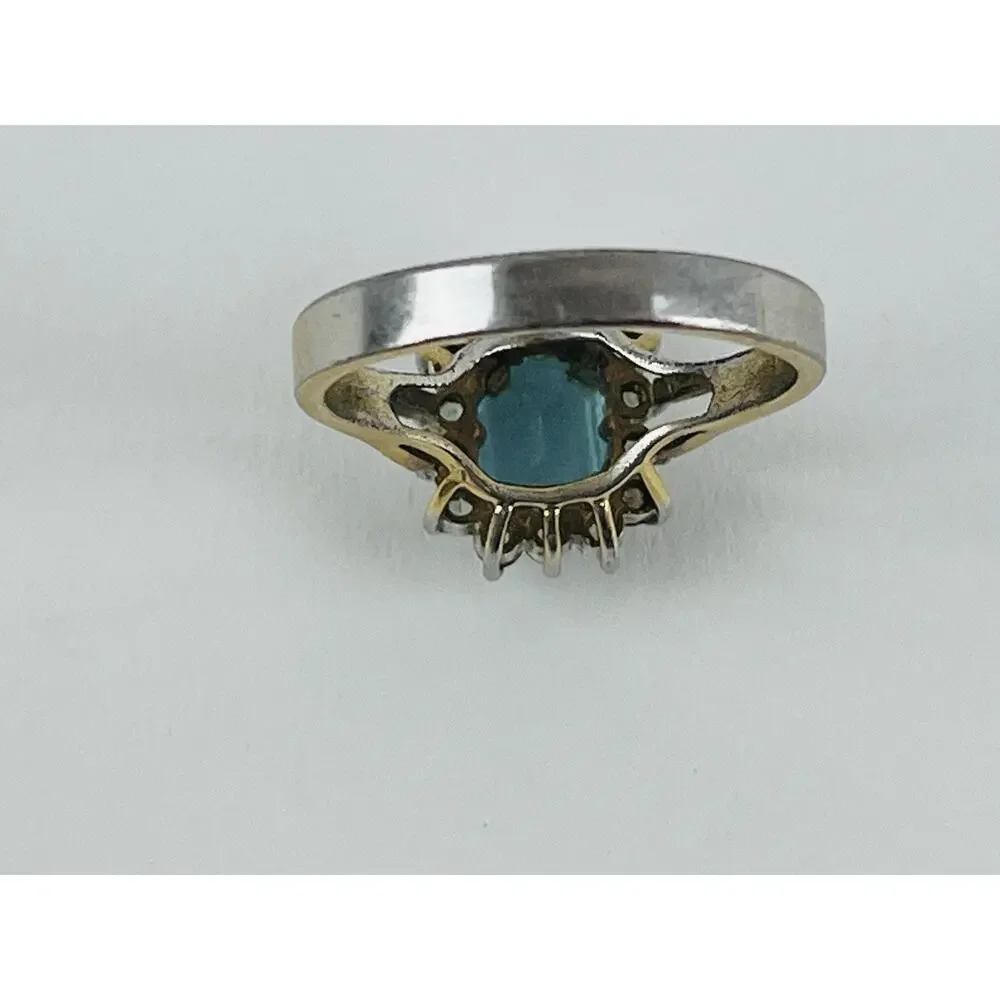 Vintage Ring 14K GE Gold Electroplate Taiwan Size 9 Aquamarine Blue Pale Rhinest - Picture 12 of 16